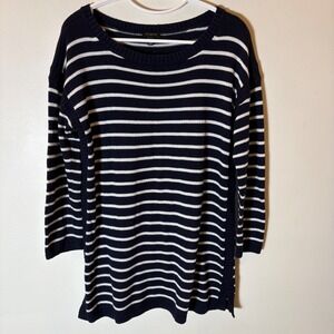 Talbots Navy Blue White Striped Knit Pullover Sweater Size Medium